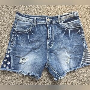 Distressed denim shorts Stars & Stripes Dark Wash High Rise Womens 29